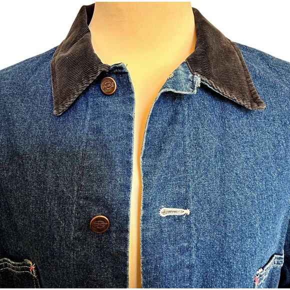 VTG 80s Dickies Denim Chore Coat Mens XL 52 Blue Jean Jacket Western Boho Indie - Picture 2 of 9